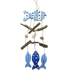 Wood Blue Fish Driftwood Mobile 45 cm