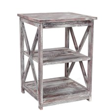 End Table With Shelves Storage White Wash