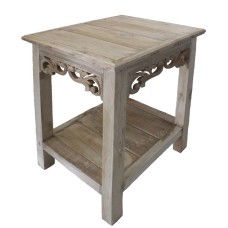 Rectangular Carved End Table White Wash