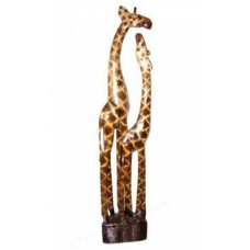 Carved Giraffe Family Natural Burnt 100 cm