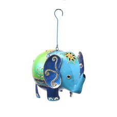 Metal Baby Elephant Green Blue Gold 17 cm