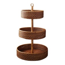 Brown Woven Rattan Fruit Tray Three Level