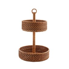 Brown Woven Rattan Fruit Tray Two Level