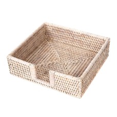 Rattan Square Napkin Box White Wash 19 cm