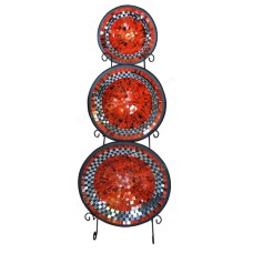 Mosaic Glass Round Plate Red Set of 3