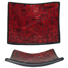 Plate Mosaic Glass Maroon Motif 40 cm