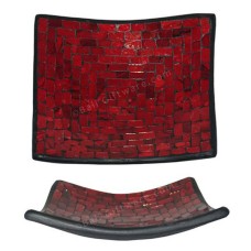 Plate Mosaic Glass Maroon Motif 30 cm