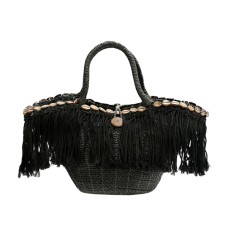 Raffia Macrame Fringes Hand Bag Black