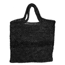 Woven Raffia Shoulder Bag Black