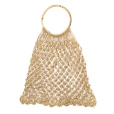 Woven Cotton Crochet Shoulder Bag Beige