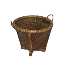 Bamboo Basket Brown With Handles 28 cm