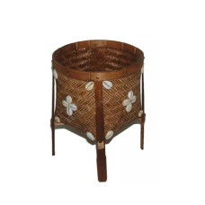 Brown Bamboo Basket With Sea Shells