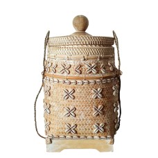 Rattan Basket White Wash With Shell 45 cm