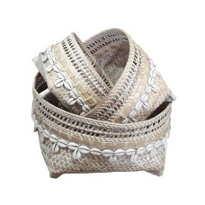 Rattan Basket White Wash Shell Set Of 3