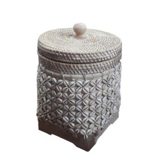 Rattan Basket White Wash With Shell 35 cm