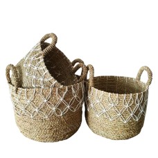 Straw Grass Macrame Basket Set Of 3