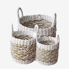 Straw Grass Basket White Set Of 3