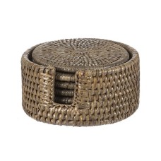 Brown Rattan Drink Coaster Set Of 6