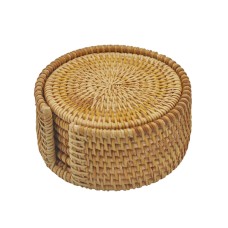 Rattan Round Drink Coaster Set Of 6