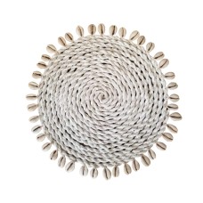 Round Raffia Placemat White Shell 20 cm