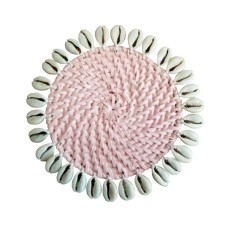 Rattan Drink Coaster Pink With Shell 10 cm