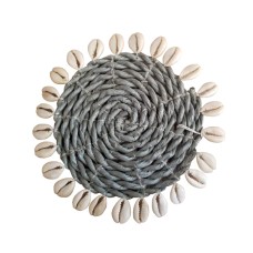 Raffia Drink Coaster Grey Shell 10 cm