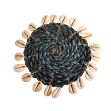 Raffia Drink Coaster Blue Shell 10 cm