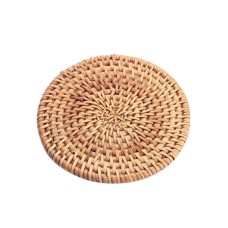 Round Rattan Drink Coaster Natural 10 cm