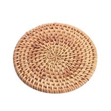 Round Rattan Drink Coaster Natural 13 cm