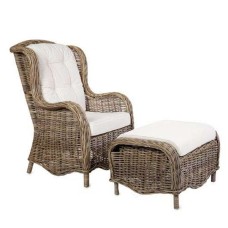 Grey Rattan AMALIA Chair Stool With Cushion