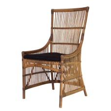 Brown Rattan SANDRA Chair Black Cushion