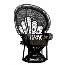 Black Rattan Peacock Chair Black Cushion