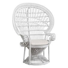 White Rattan Peacock Chair With Cushion