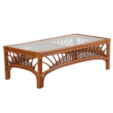 Brown Rattan PAOLA Cocktail Table Glass