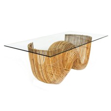 Brown Rattan CESAR Cocktail Table Glass