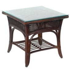 Rattan End Table VARENNA With Glass