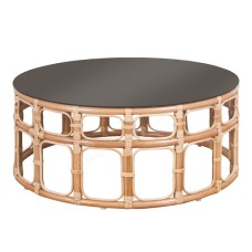 Natural Rattan ALVARO Table Black Glass