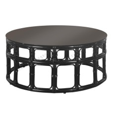 Black Rattan ALVARO Table Black Glass