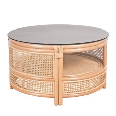 Rattan MARINA Table Black Glass