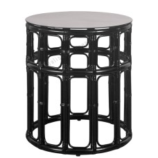 Black Rattan NORA Side Table Black Glass