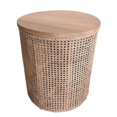 Rattan LIDIA Side Table Wood Top