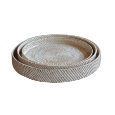 Rattan Trays White Wash Finish Set Of 3