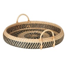 Round Rattan Serving Tray Black 40 cm