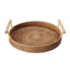 Round Rattan Serving Tray Natural 28 cm