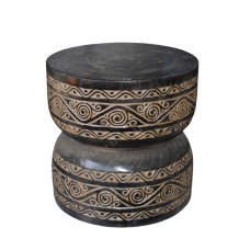 Wood Carved Stool Antique Black Grey 50 cm