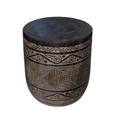 Wood Carved Stool Antique Black Grey 45 cm