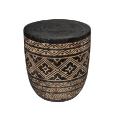 Wood Carved Stool Rustic Black 45 cm