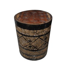 Palm Carved Stool Antique Black Grey 45 cm