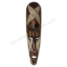 Wood Mask Dark Brown White Cracked 50 cm