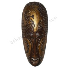 Wood Carved Mask Gecko Antique Gold 35 cm